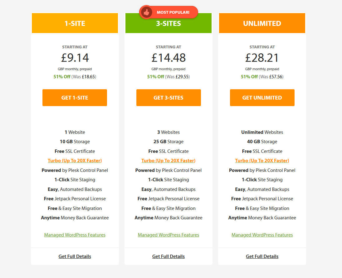 A2Hosting WordPress Plans