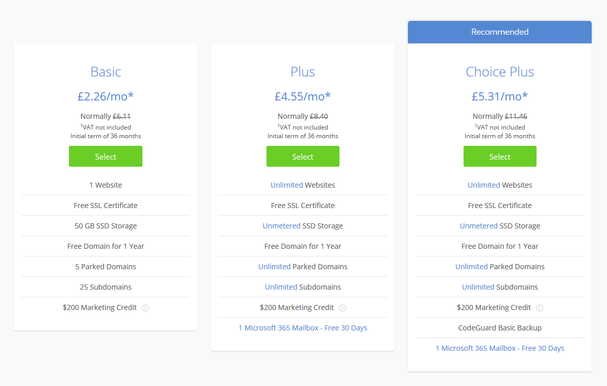 BlueHost WordPress Plans