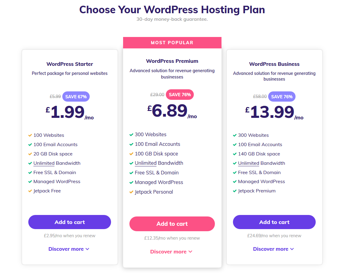 Hostinger WordPress Plans